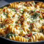 baked creamy Tuscan chicken pasta casserole - featured image