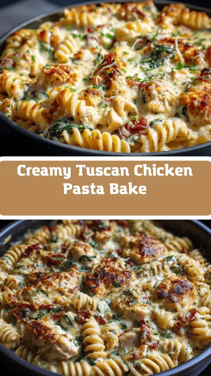 baked creamy Tuscan chicken pasta casserole recipe