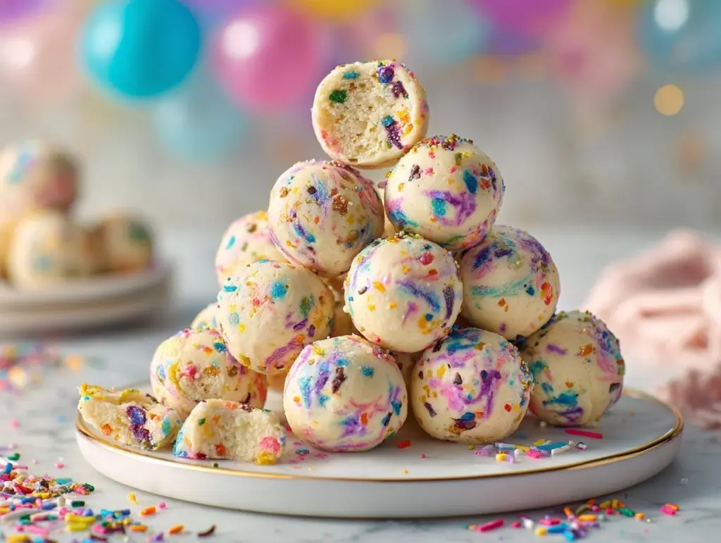 birthday cake cheesecake protein balls - featured image