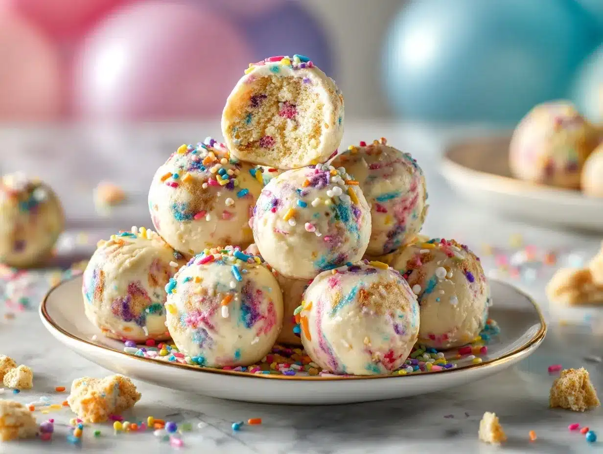 birthday cake cheesecake protein balls preparation steps