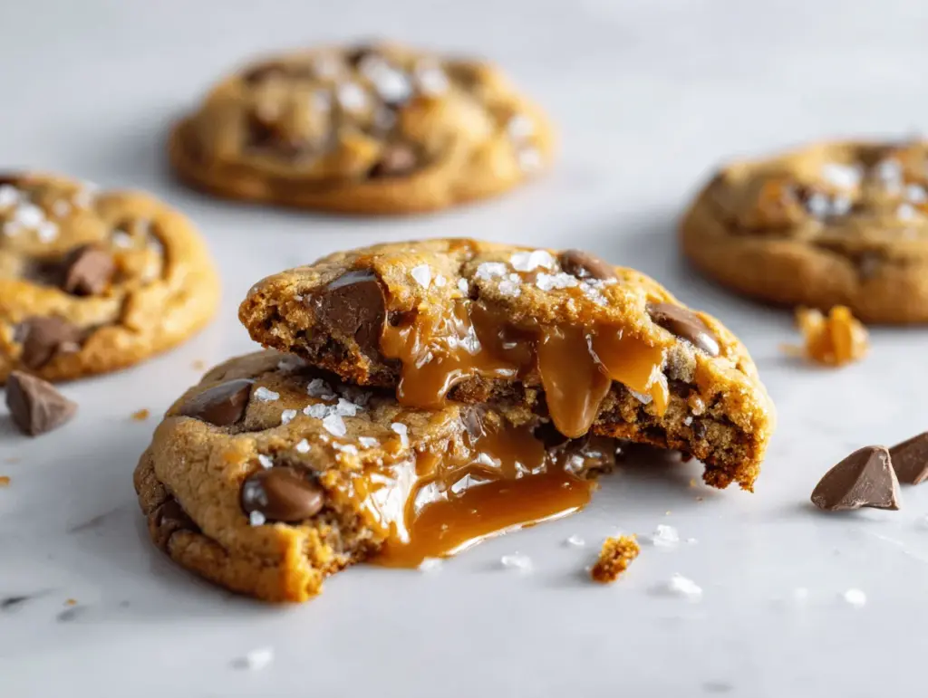 brown butter salted caramel chocolate chip cookies - featured image