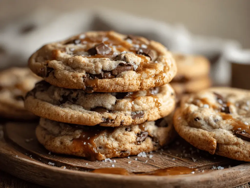 brown butter salted caramel chocolate chip cookies - featured image