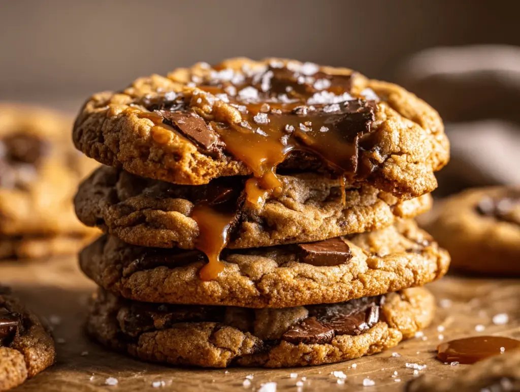brown butter salted caramel chocolate chip cookies - featured image