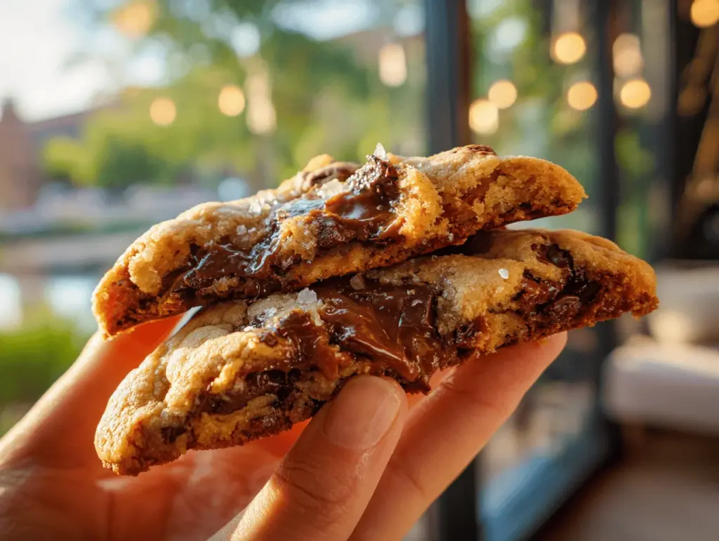 brown butter salted caramel chocolate chunk cookies - featured image