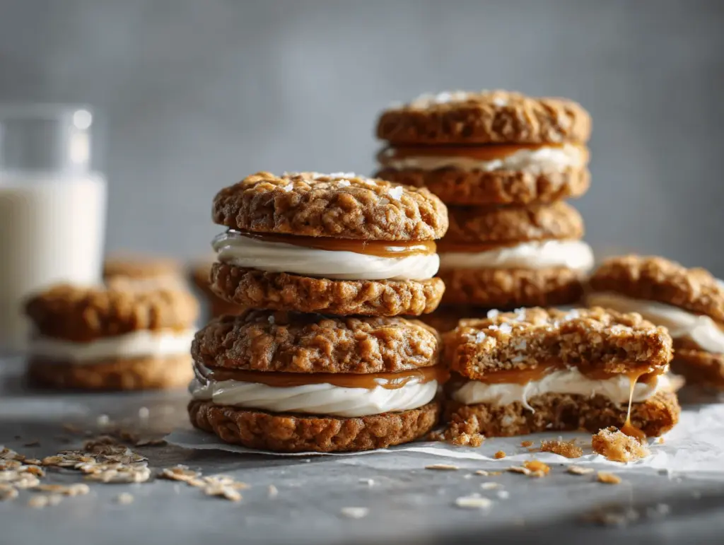 brown butter salted caramel oatmeal cream pies - featured image