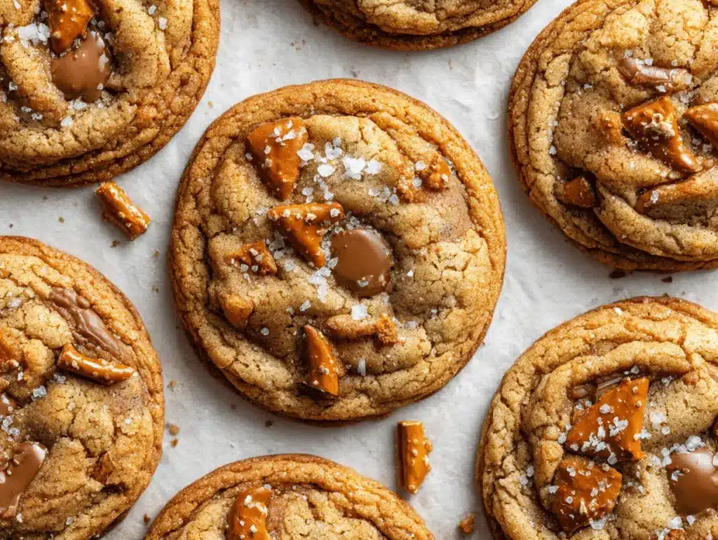 brown butter salted caramel pretzel cookies - featured image