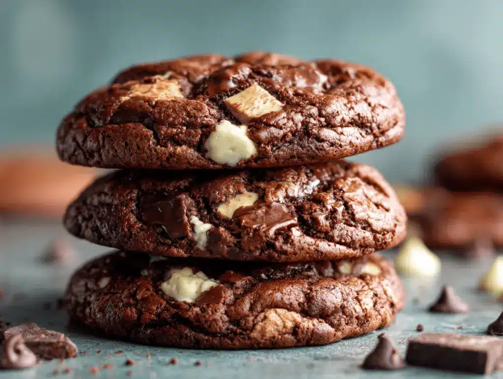 brownie mix triple chocolate chunk cookies - featured image