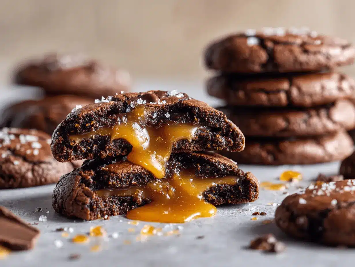 brownie stuffed salted caramel chocolate cookies preparation steps