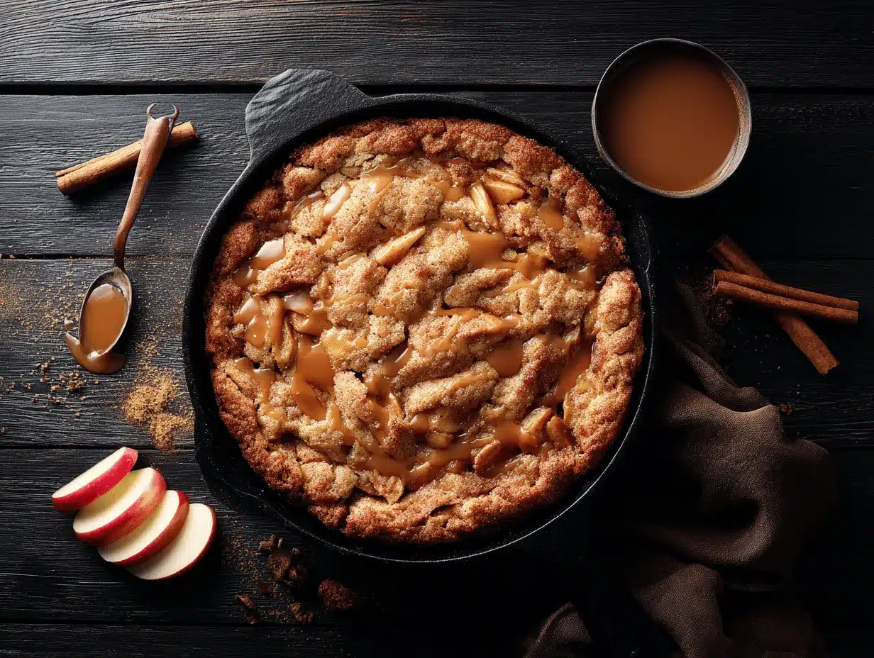 caramel apple snickerdoodle skillet cookie preparation steps