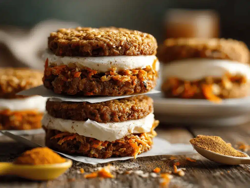 carrot cake oatmeal cookie sandwiches - featured image