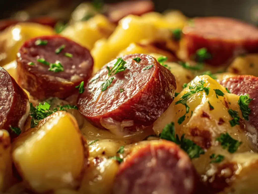 cheesy kielbasa potato crockpot dinner - featured image