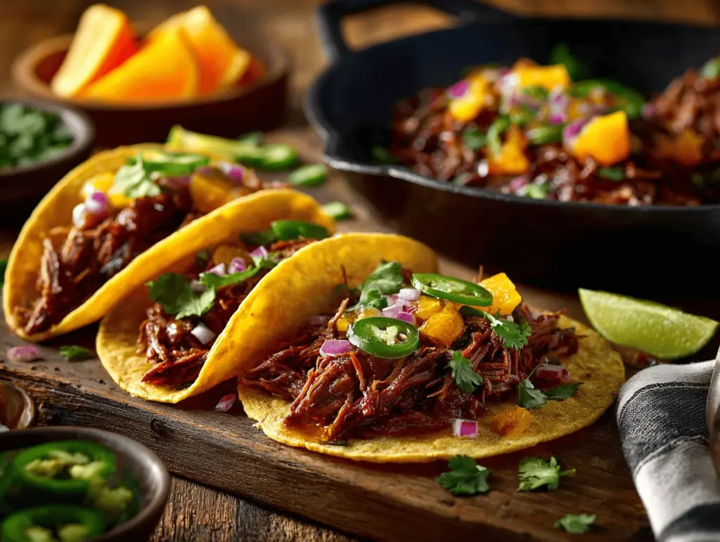 chipotle orange shredded beef tacos - featured image