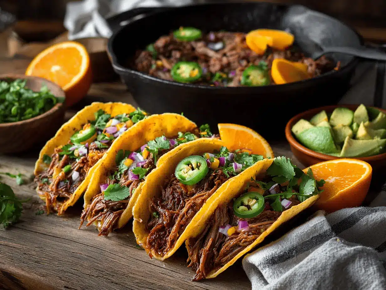 chipotle orange shredded beef tacos preparation steps