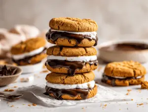 chocolate dipped peanut butter cookie sandwiches - featured image