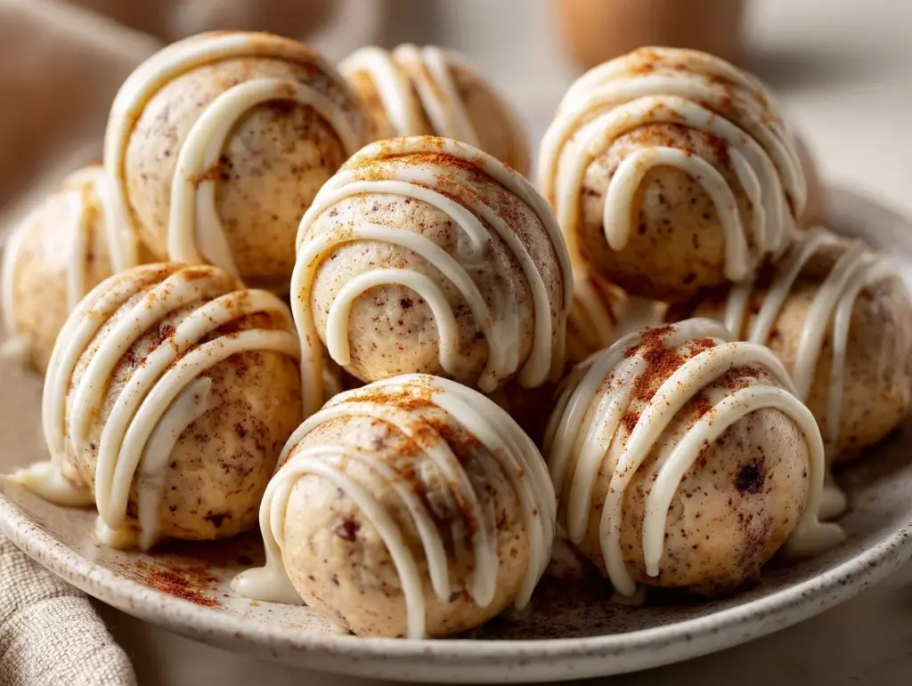cinnamon roll cheesecake protein bites - featured image