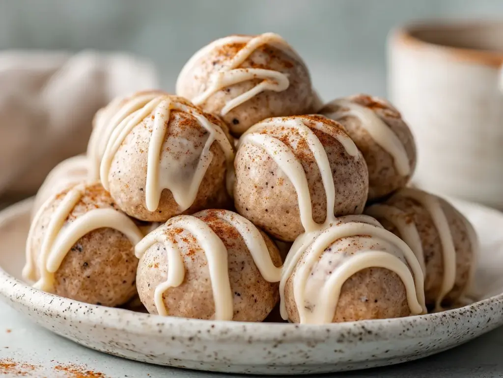 cinnamon roll protein bites - featured image