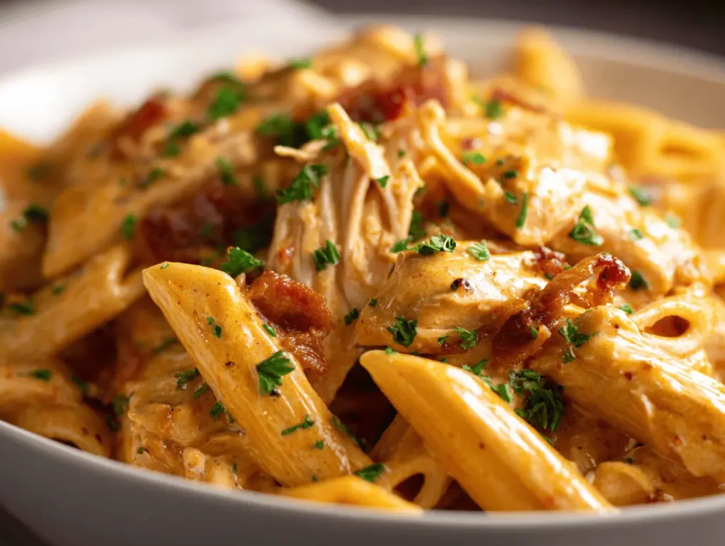 creamy crockpot chicken pasta - featured image