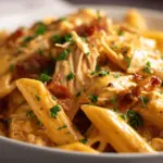 creamy crockpot chicken pasta - featured image