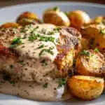 creamy garlic parmesan pork chops - featured image