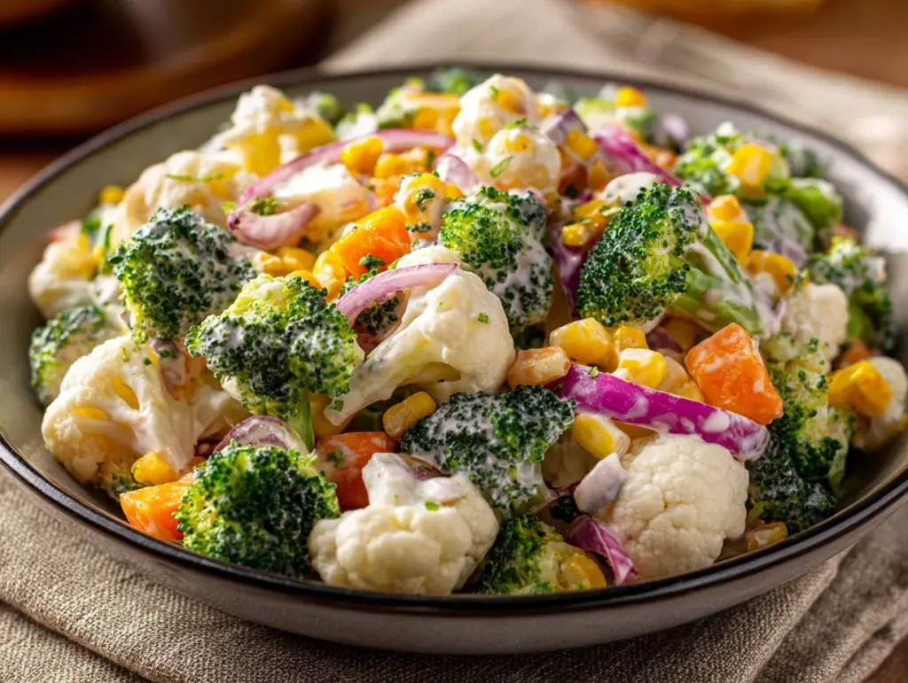 creamy ranch broccoli cauliflower salad - featured image