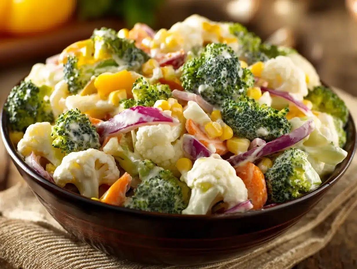 creamy ranch broccoli cauliflower salad preparation steps