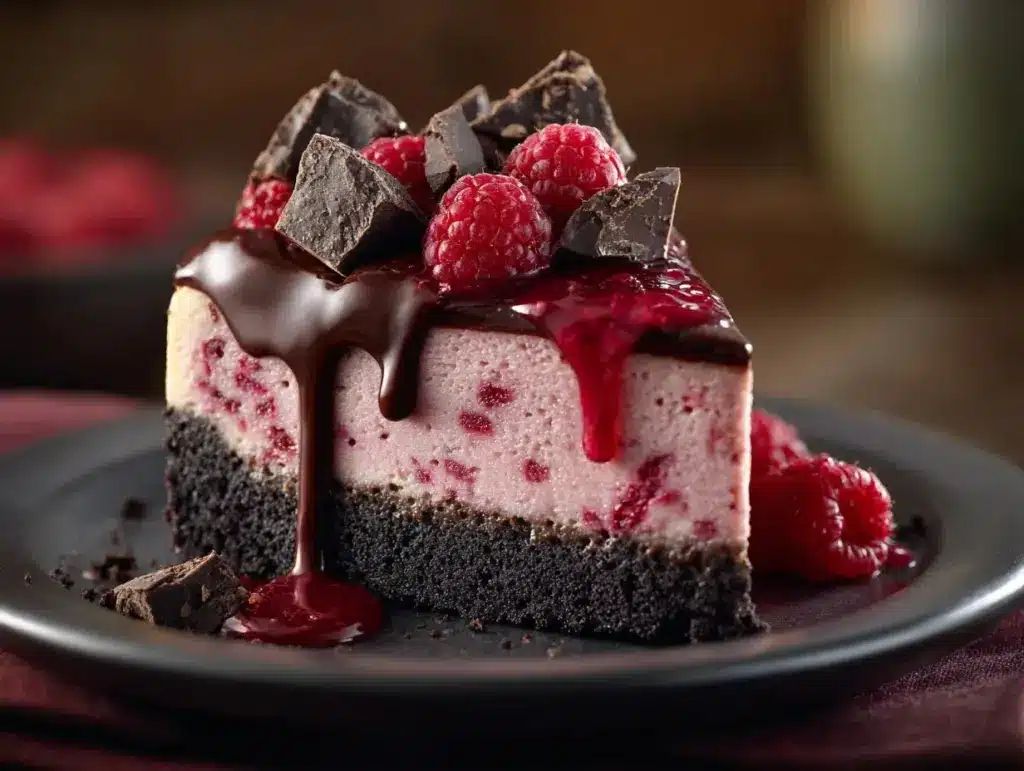 dark chocolate raspberry cheesecake - featured image