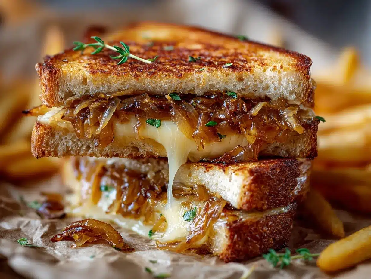 French onion grilled cheese sandwich preparation steps
