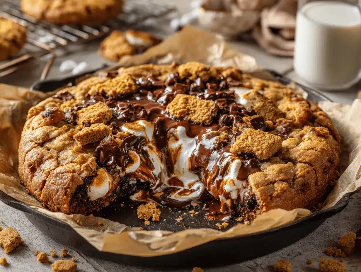 giant stuffed smores skillet cookie preparation steps