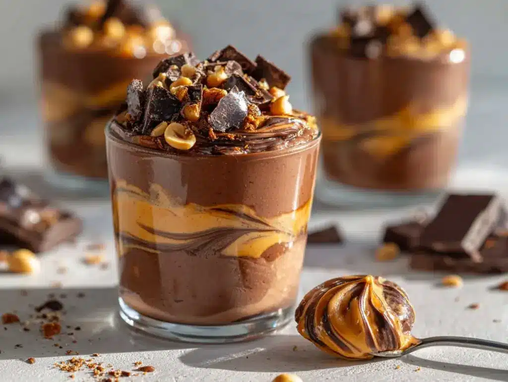 high-protein chocolate peanut butter pudding cups - featured image
