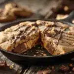 peanut butter cup stuffed skillet cookie - featured image