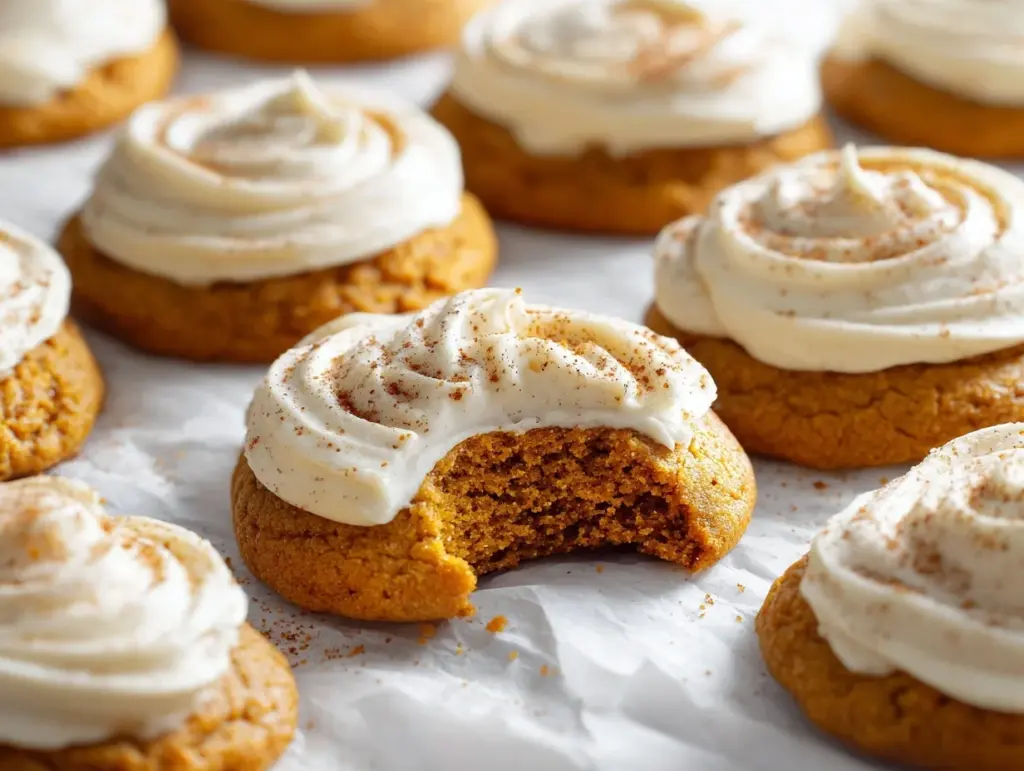 pumpkin cookies with cream cheese frosting - featured image