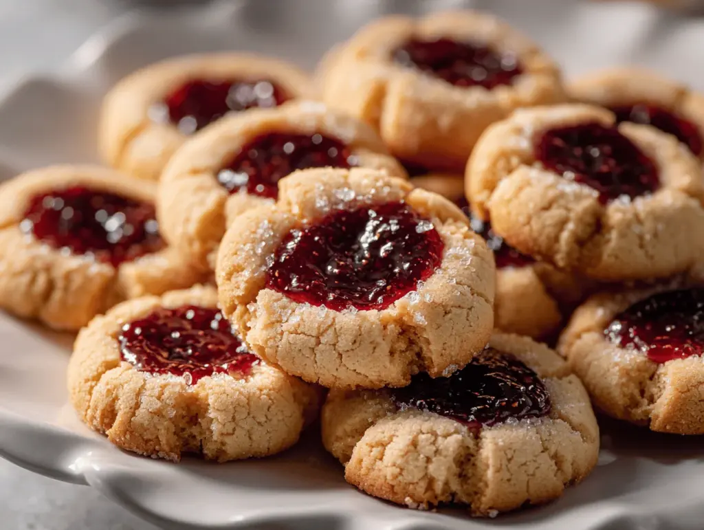 raspberry jam cheesecake thumbprint cookies - featured image