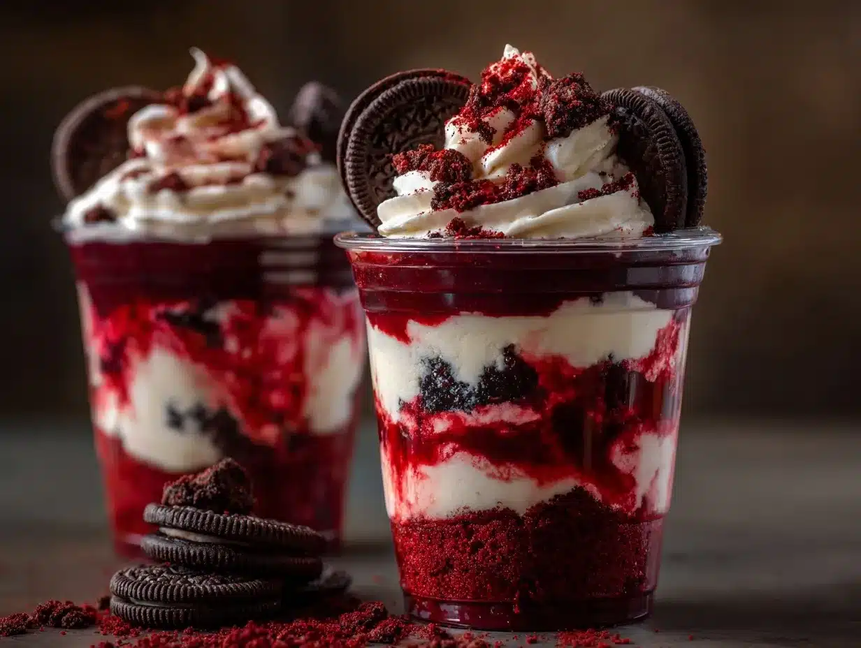 Red Velvet Oreo Cheesecake Parfaits preparation steps