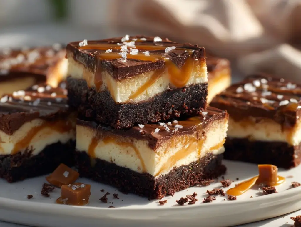 salted caramel brownie cheesecake bars - featured image