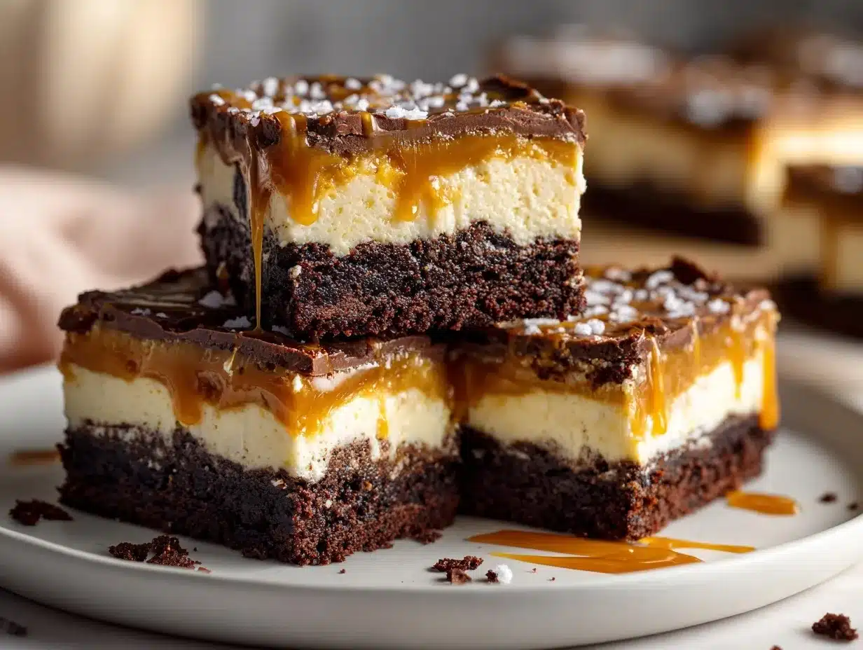 salted caramel brownie cheesecake bars preparation steps