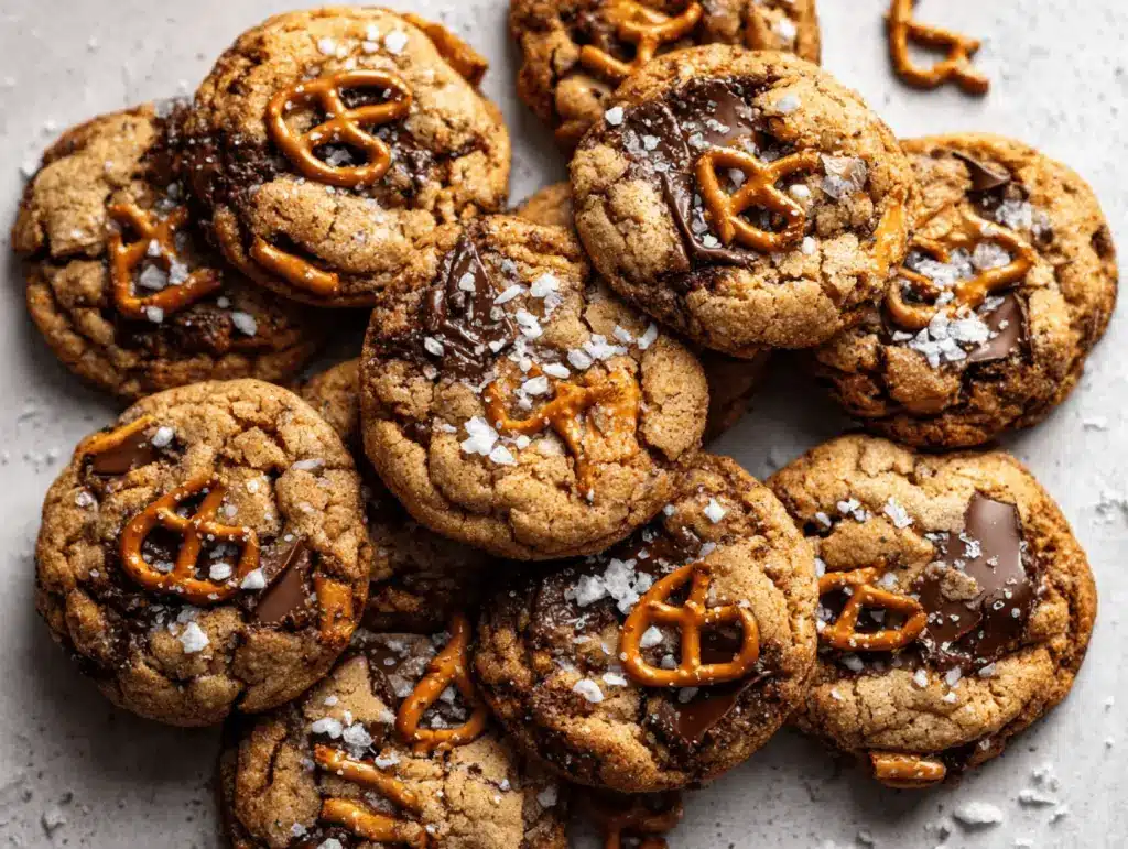 salted caramel pretzel brown butter cookies - featured image