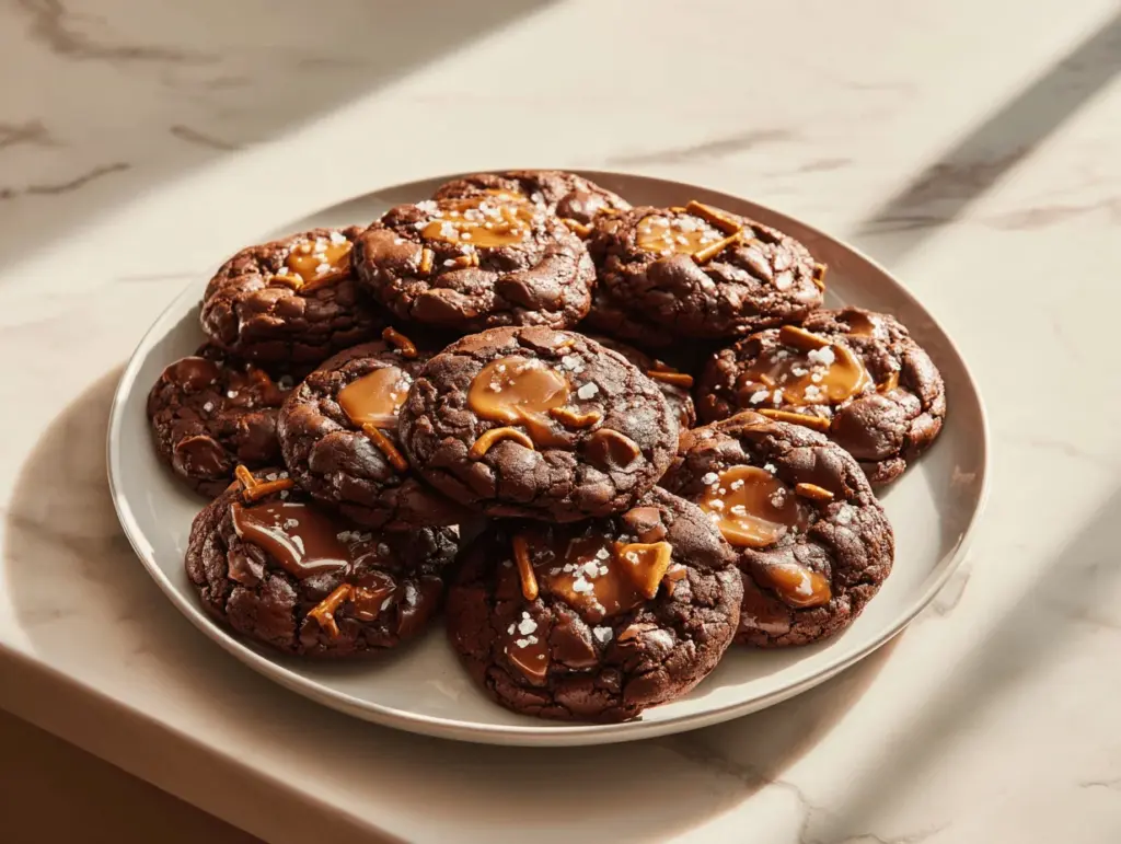 salted caramel pretzel brownie mix cookies - featured image