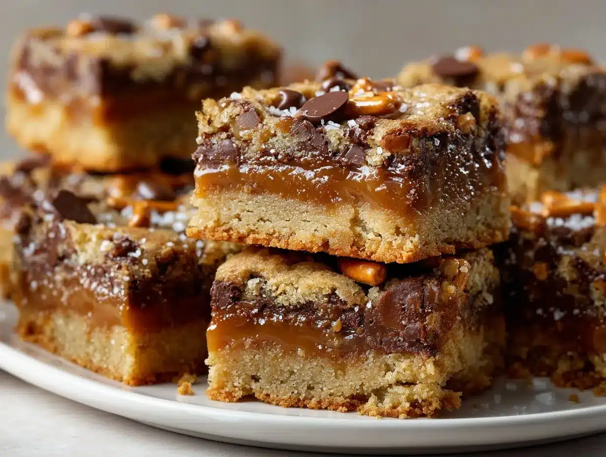 salted caramel pretzel chocolate chip cookie bars preparation steps