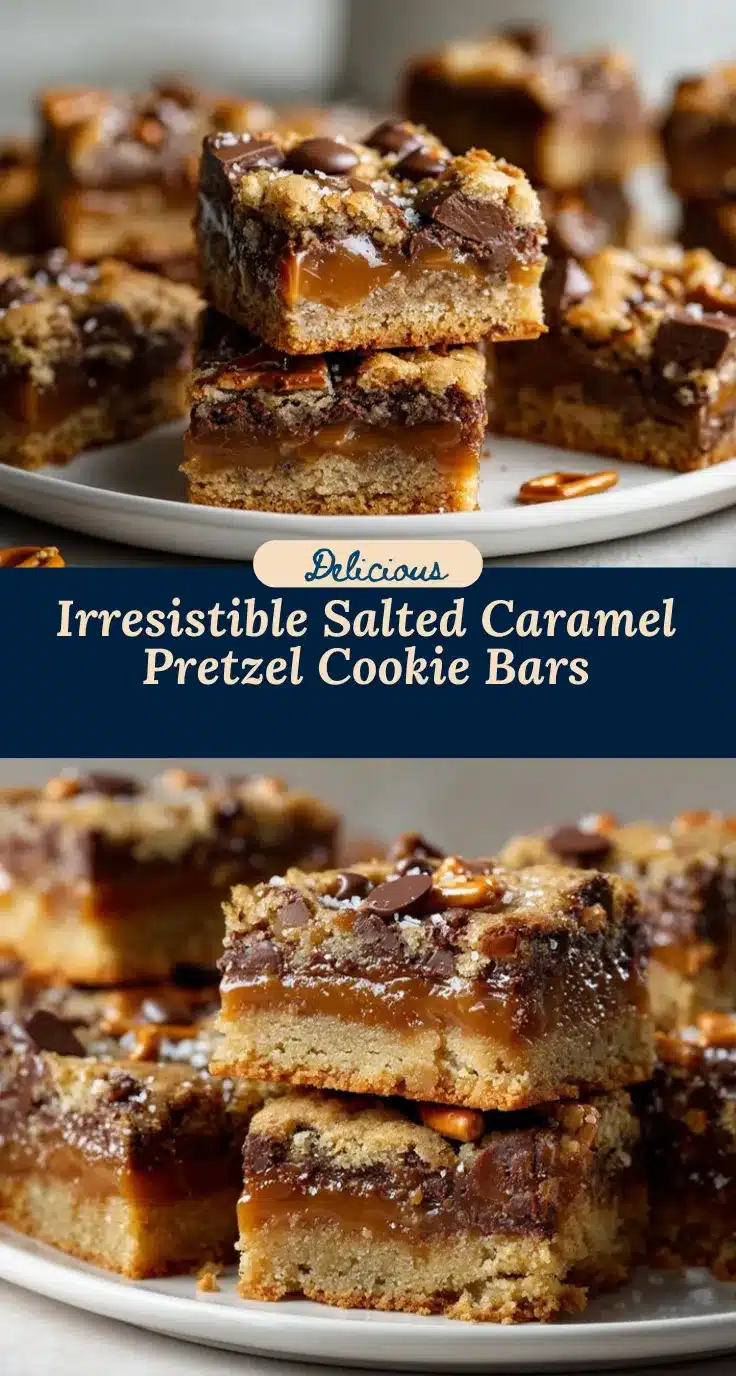 salted caramel pretzel chocolate chip cookie bars recipe