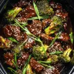 slow cooker honey garlic beef and broccoli - featured image