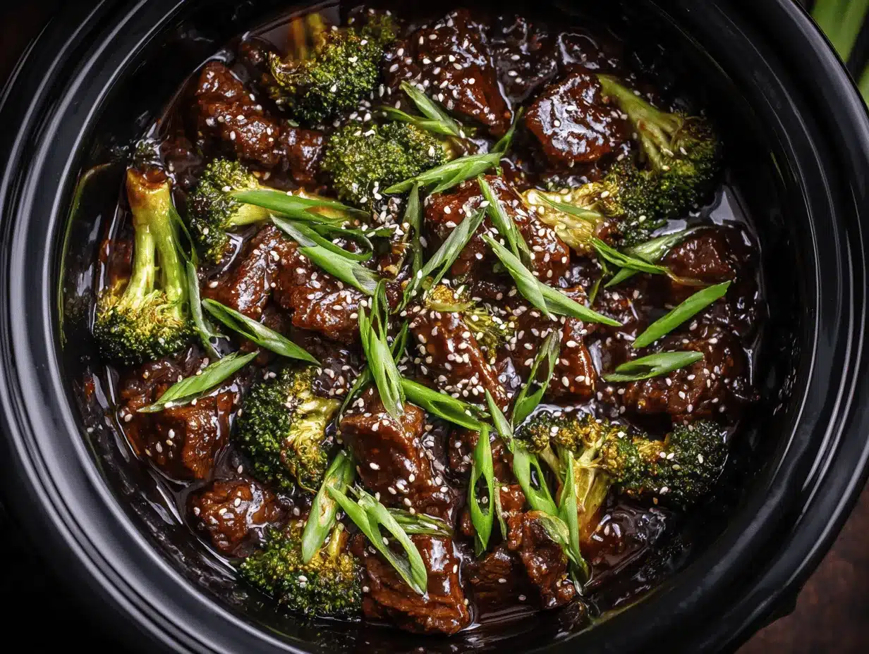 slow cooker honey garlic beef and broccoli preparation steps
