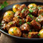 slow cooker honey garlic butter beef bites - featured image