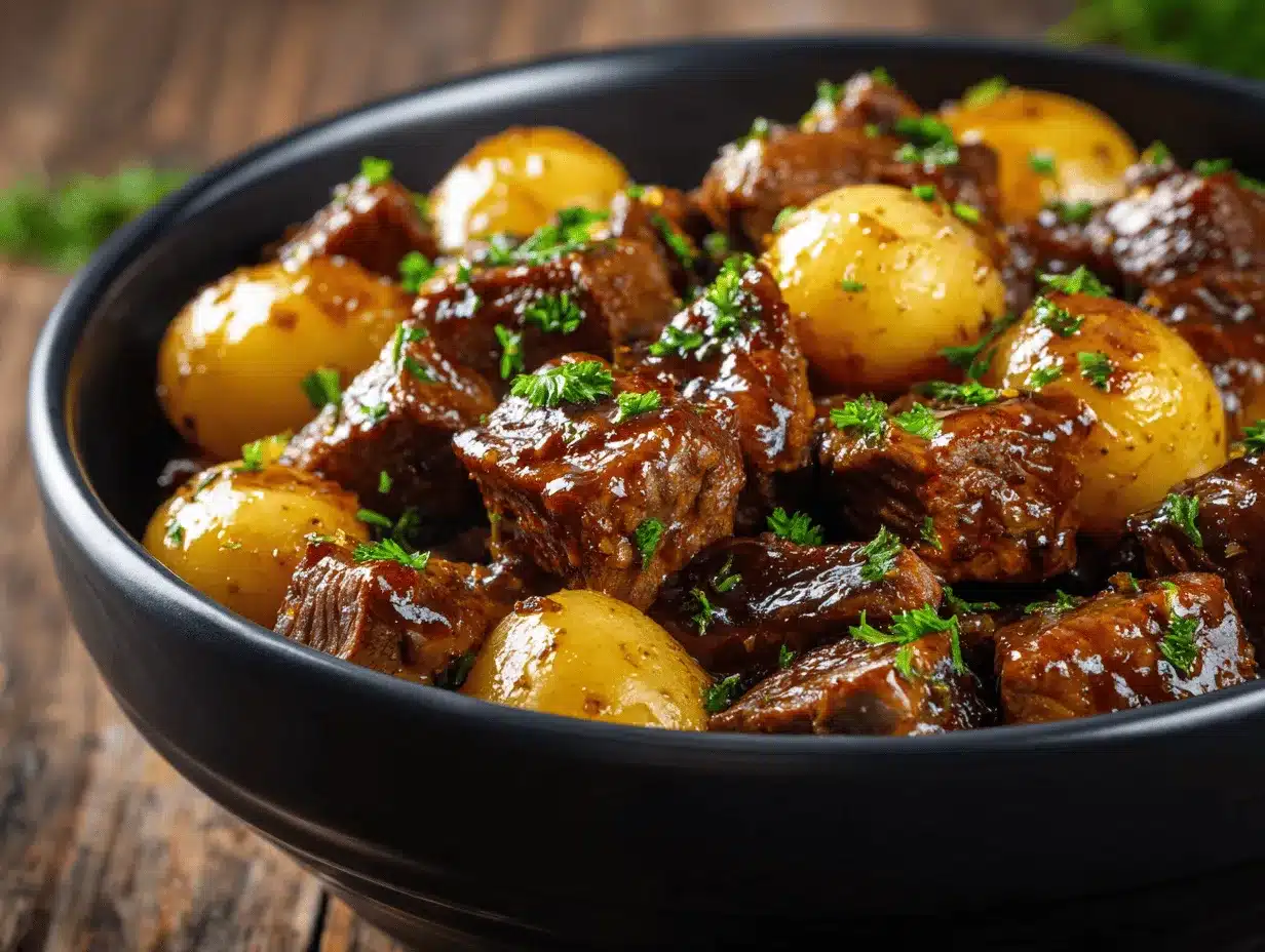 slow cooker honey garlic butter beef bites preparation steps