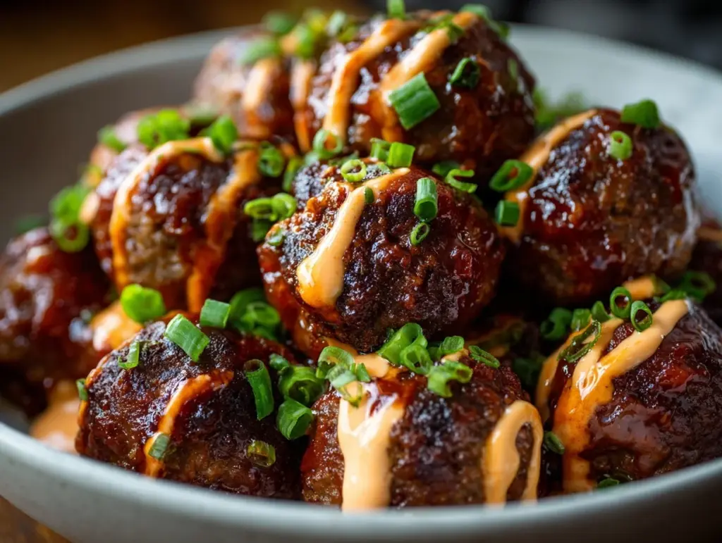 sticky honey garlic BBQ meatballs - featured image