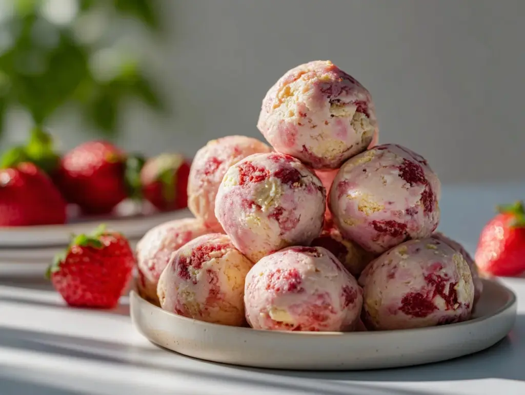 strawberry cheesecake protein balls - featured image