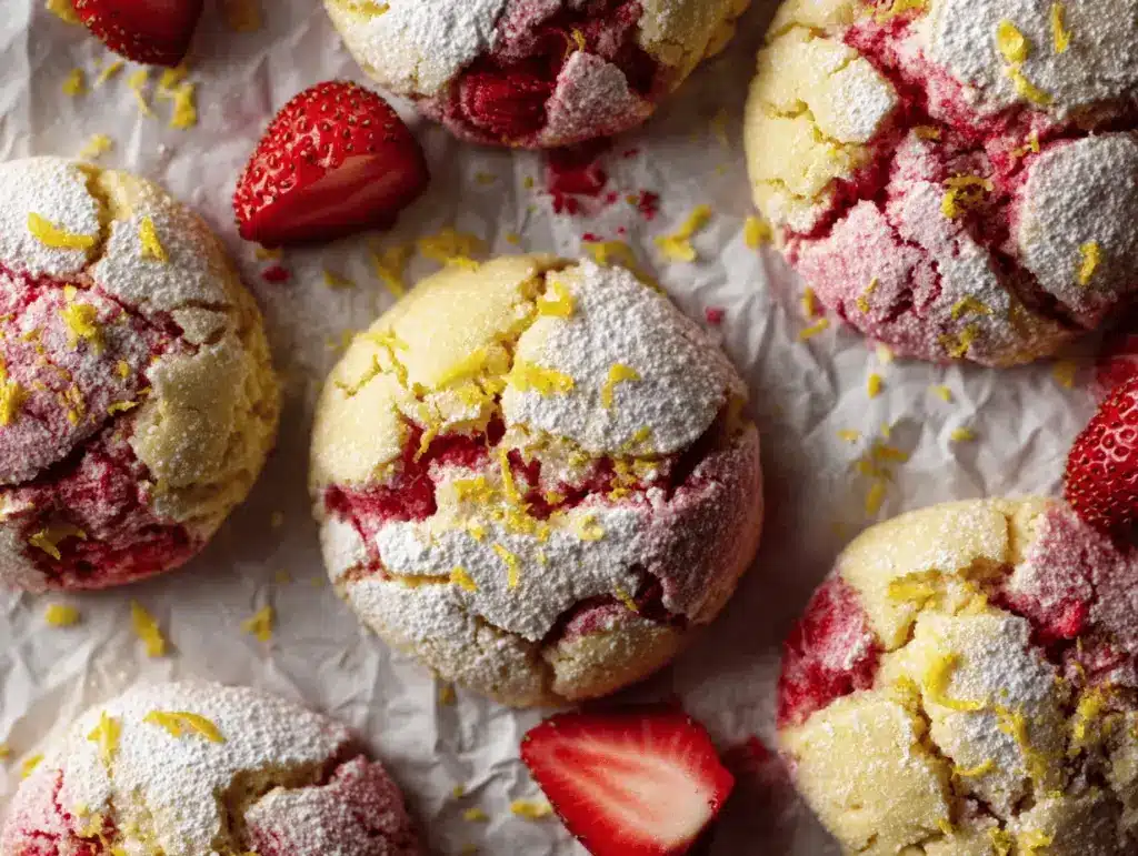 strawberry lemonade crinkle cookies - featured image