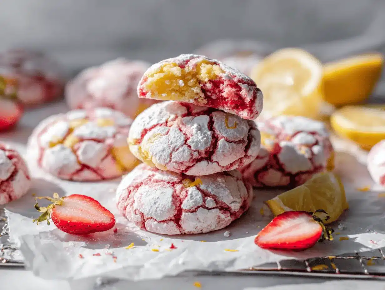 strawberry lemonade crinkle cookies preparation steps