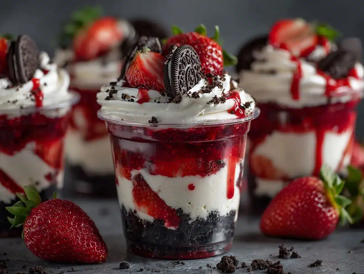 strawberry Oreo cheesecake cup preparation steps