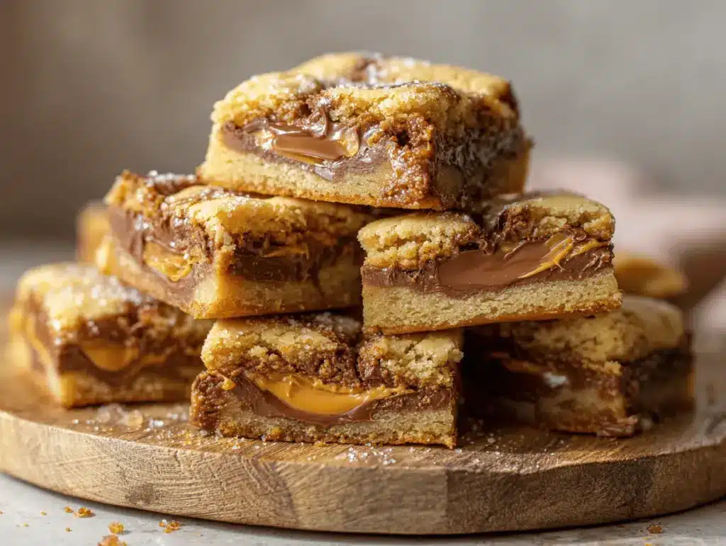 stuffed peanut butter cup cookie bars - featured image