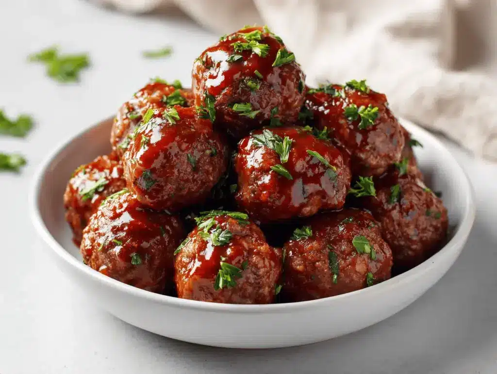 sweet and spicy crockpot meatballs - featured image